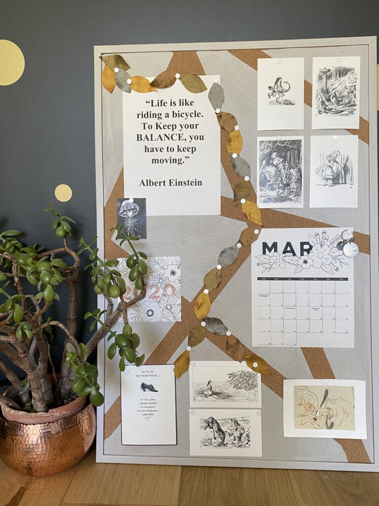 Geometric designed cork board. Home decor projects to make with the kids.