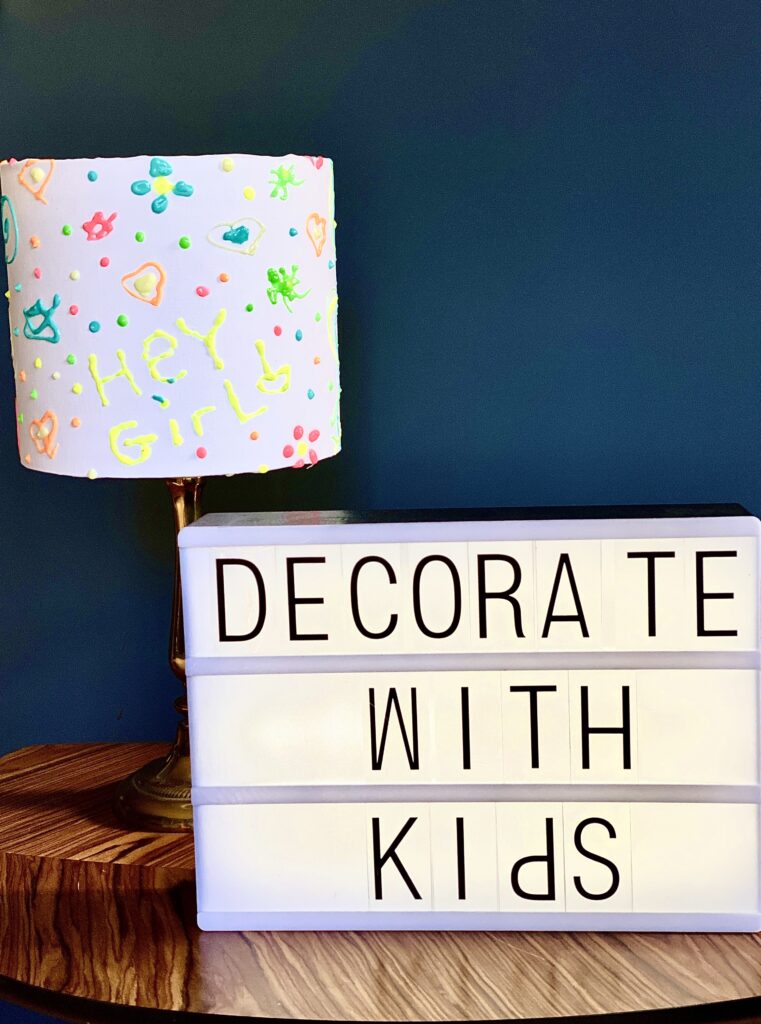 Neon painted lampshade. Home decor projects to make with the kids.